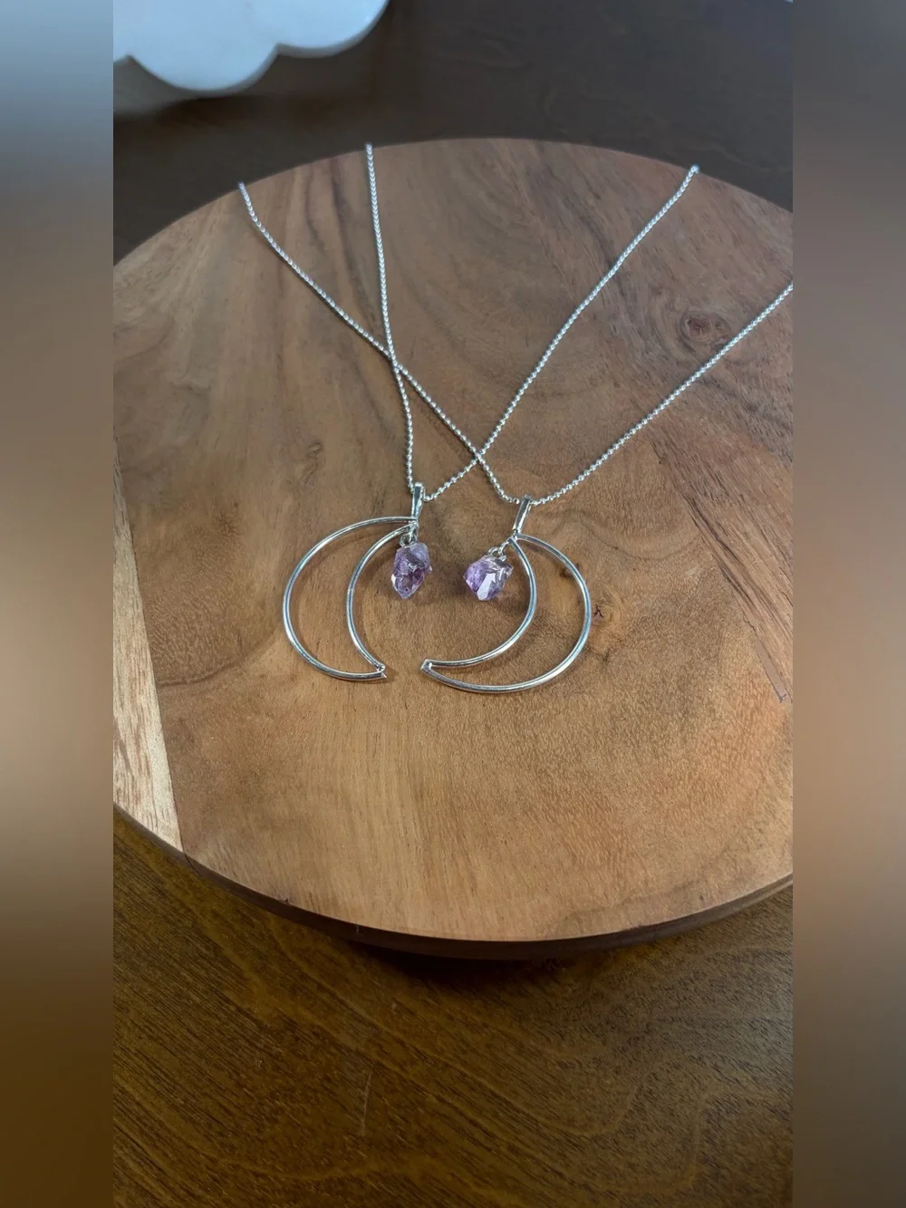 SET of Matching Silver Amethyst Drop Friendship Moons